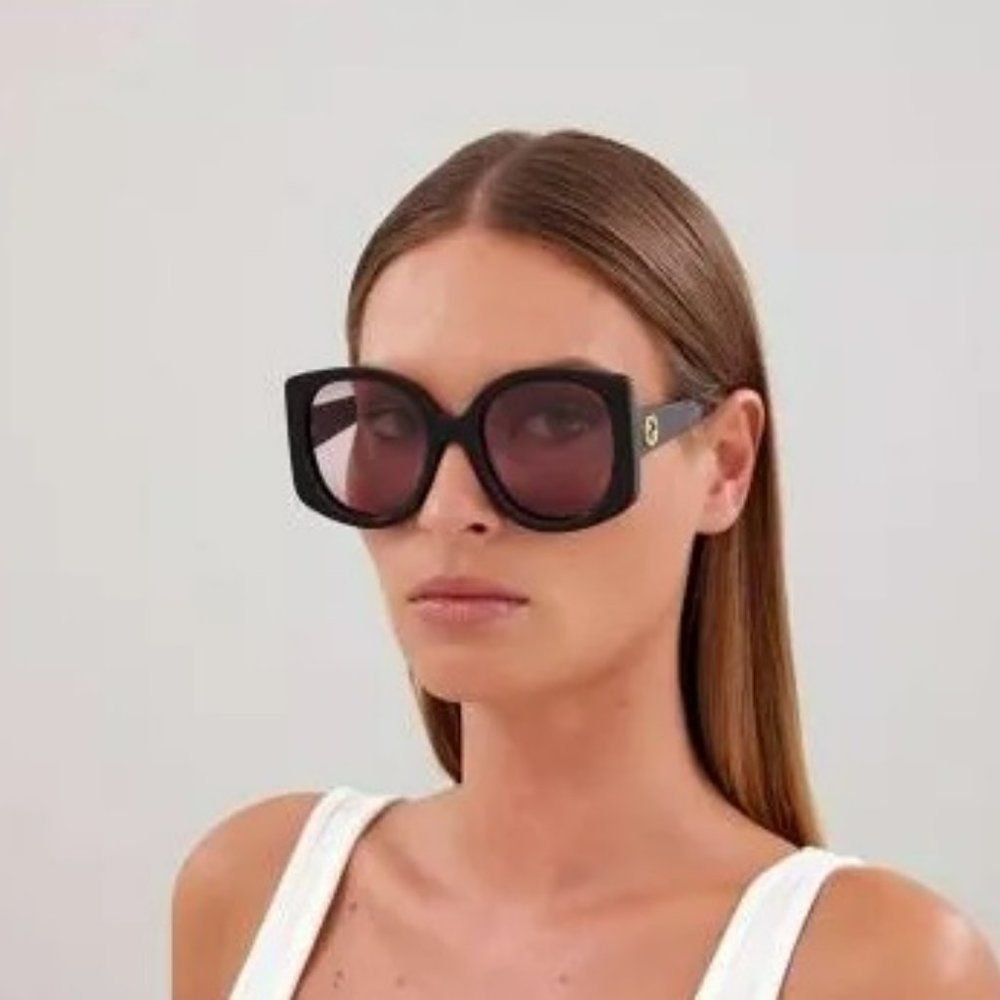 Gucci Gg1257s 003 Sunglasses Havana Gradient Red Butterfly Oversized Women
